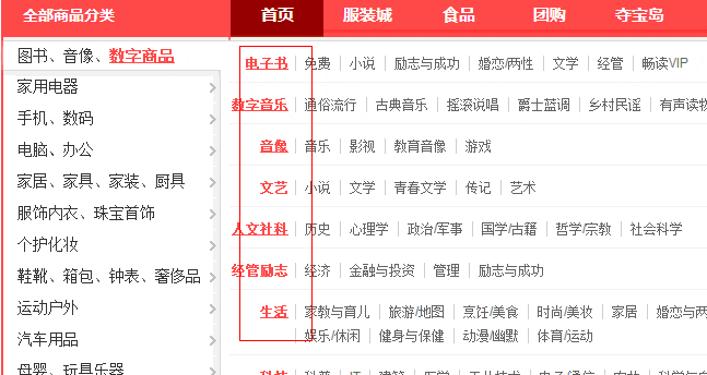 或者做成京東這種樣式的，點擊大類分別出現(xiàn)不同的小類